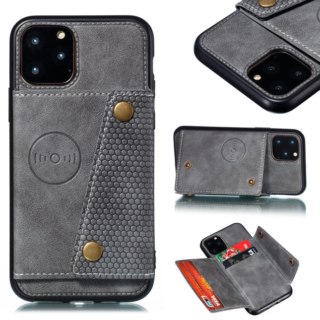 For iPhone 12 Pro Max Leather Protective Case with Holder & Card Slots(Grey)-garmade.com