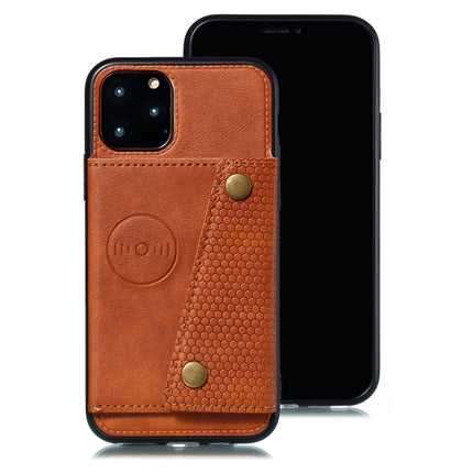 For iPhone 12 Pro Max Leather Protective Case with Holder & Card Slots(Light Brown)-garmade.com