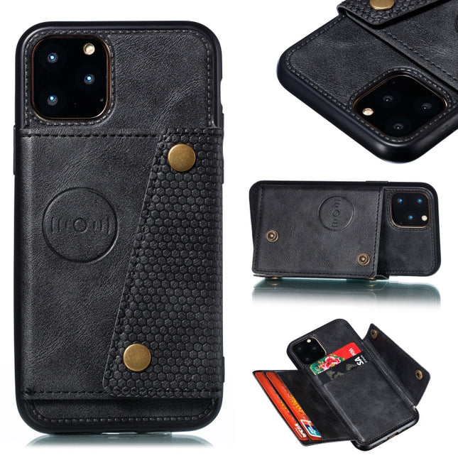 For iPhone 12 Pro Max Leather Protective Case with Holder & Card Slots(Black)-garmade.com