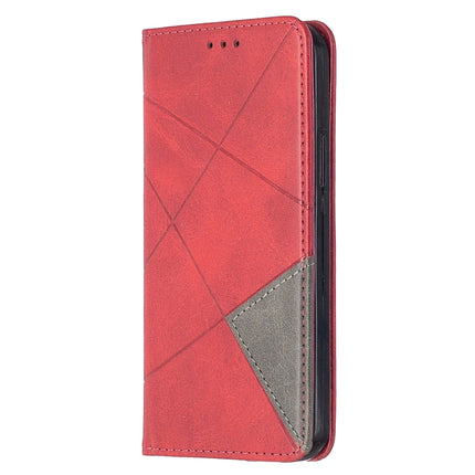For iPhone 12 / 12 Pro Rhombus Texture Horizontal Flip Magnetic Leather Case with Holder & Card Slots(Red)-garmade.com