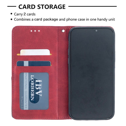 For iPhone 12 / 12 Pro Rhombus Texture Horizontal Flip Magnetic Leather Case with Holder & Card Slots(Red)-garmade.com