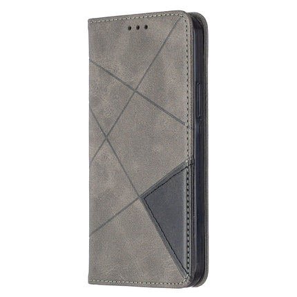 For iPhone 12 / 12 Pro Rhombus Texture Horizontal Flip Magnetic Leather Case with Holder & Card Slots(Grey)-garmade.com