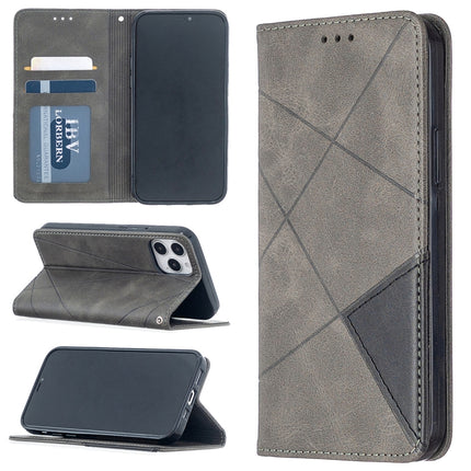 For iPhone 12 / 12 Pro Rhombus Texture Horizontal Flip Magnetic Leather Case with Holder & Card Slots(Grey)-garmade.com