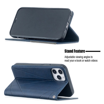 For iPhone 12 / 12 Pro Rhombus Texture Horizontal Flip Magnetic Leather Case with Holder & Card Slots(Blue)-garmade.com