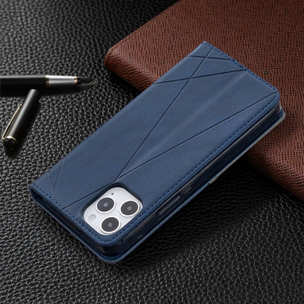 For iPhone 12 / 12 Pro Rhombus Texture Horizontal Flip Magnetic Leather Case with Holder & Card Slots(Blue)-garmade.com