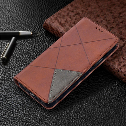 For iPhone 12 / 12 Pro Rhombus Texture Horizontal Flip Magnetic Leather Case with Holder & Card Slots(Brown)-garmade.com
