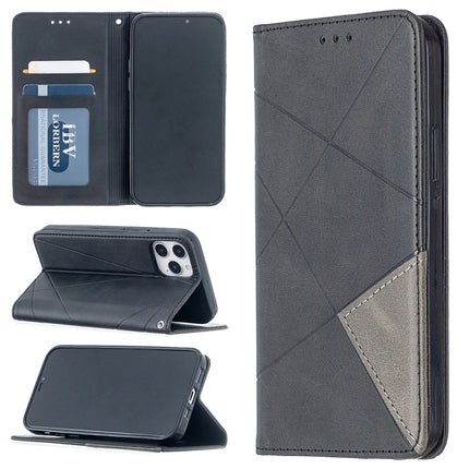 For iPhone 12 / 12 Pro Rhombus Texture Horizontal Flip Magnetic Leather Case with Holder & Card Slots(Black)-garmade.com