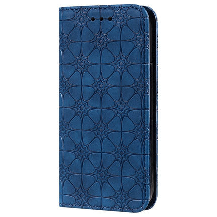 For iPhone 12 mini Lucky Flowers Embossing Pattern Magnetic Horizontal Flip Leather Case with Holder & Card Slots(Dark Blue)-garmade.com