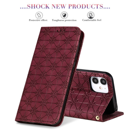For iPhone 12 mini Lucky Flowers Embossing Pattern Magnetic Horizontal Flip Leather Case with Holder & Card Slots(Purple)-garmade.com