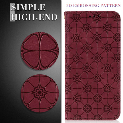 For iPhone 12 mini Lucky Flowers Embossing Pattern Magnetic Horizontal Flip Leather Case with Holder & Card Slots(Purple)-garmade.com