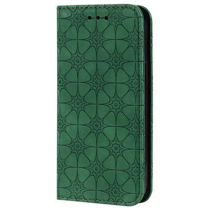 For iPhone 12 mini Lucky Flowers Embossing Pattern Magnetic Horizontal Flip Leather Case with Holder & Card Slots(Dark Green)-garmade.com