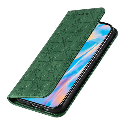 For iPhone 12 mini Lucky Flowers Embossing Pattern Magnetic Horizontal Flip Leather Case with Holder & Card Slots(Dark Green)-garmade.com