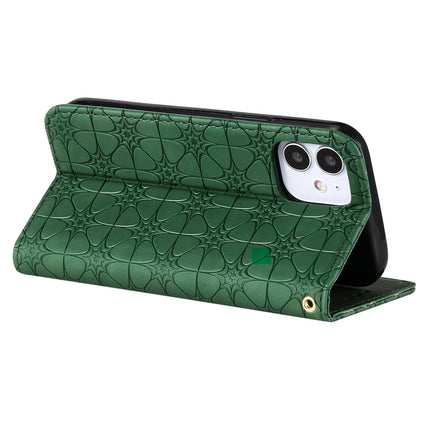 For iPhone 12 mini Lucky Flowers Embossing Pattern Magnetic Horizontal Flip Leather Case with Holder & Card Slots(Dark Green)-garmade.com