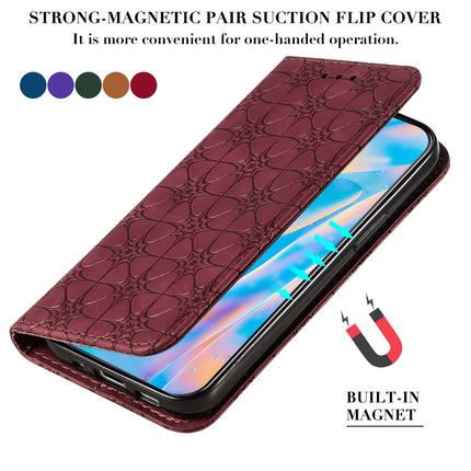 For iPhone 12 mini Lucky Flowers Embossing Pattern Magnetic Horizontal Flip Leather Case with Holder & Card Slots(Wine Red)-garmade.com