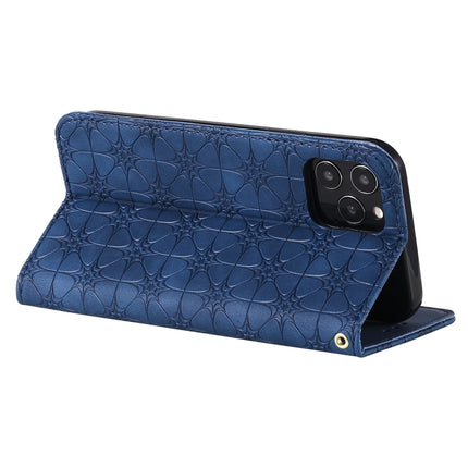 For iPhone 12 / 12 Pro Lucky Flowers Embossing Pattern Magnetic Horizontal Flip Leather Case with Holder & Card Slots(Dark Blue)-garmade.com