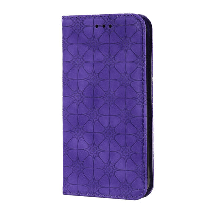 For iPhone 12 / 12 Pro Lucky Flowers Embossing Pattern Magnetic Horizontal Flip Leather Case with Holder & Card Slots(Purple)-garmade.com
