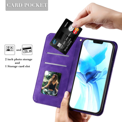 For iPhone 12 / 12 Pro Lucky Flowers Embossing Pattern Magnetic Horizontal Flip Leather Case with Holder & Card Slots(Purple)-garmade.com