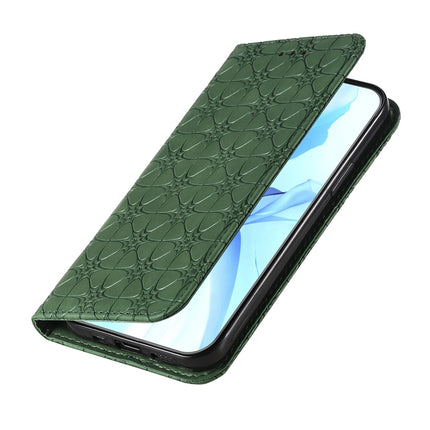 For iPhone 12 / 12 Pro Lucky Flowers Embossing Pattern Magnetic Horizontal Flip Leather Case with Holder & Card Slots(Dark Green)-garmade.com