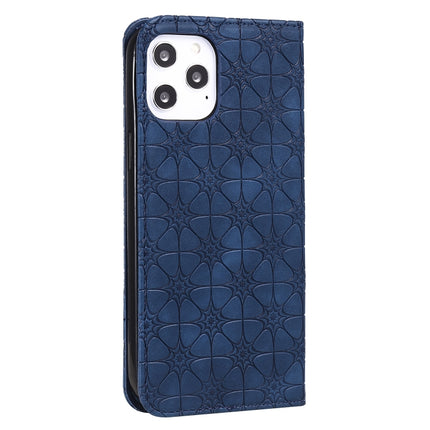 For iPhone 12 Pro Max Lucky Flowers Embossing Pattern Magnetic Horizontal Flip Leather Case with Holder & Card Slots(Dark Blue)-garmade.com
