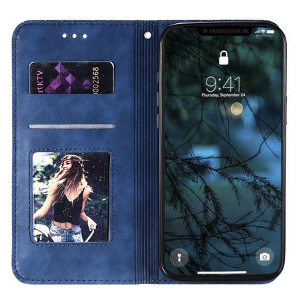 For iPhone 12 Pro Max Lucky Flowers Embossing Pattern Magnetic Horizontal Flip Leather Case with Holder & Card Slots(Dark Blue)-garmade.com