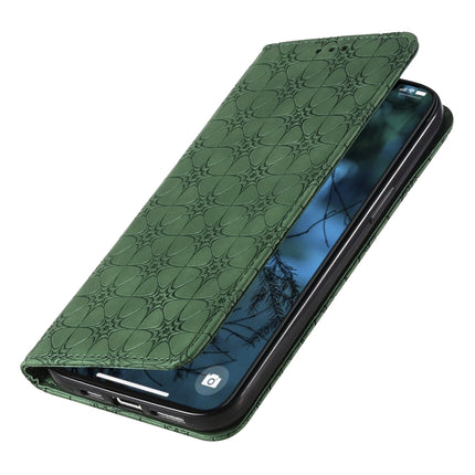 For iPhone 12 Pro Max Lucky Flowers Embossing Pattern Magnetic Horizontal Flip Leather Case with Holder & Card Slots(Dark Green)-garmade.com