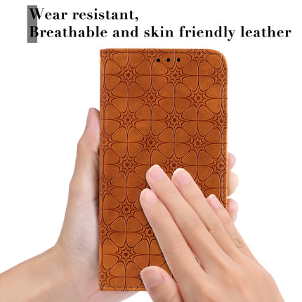 For iPhone 12 Pro Max Lucky Flowers Embossing Pattern Magnetic Horizontal Flip Leather Case with Holder & Card Slots(Yellow Brown)-garmade.com