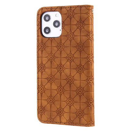 For iPhone 12 Pro Max Lucky Flowers Embossing Pattern Magnetic Horizontal Flip Leather Case with Holder & Card Slots(Yellow Brown)-garmade.com