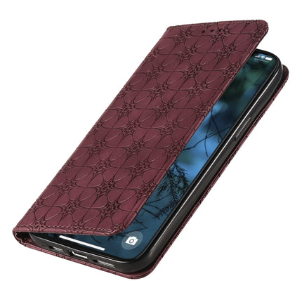 For iPhone 12 Pro Max Lucky Flowers Embossing Pattern Magnetic Horizontal Flip Leather Case with Holder & Card Slots(Wine Red)-garmade.com