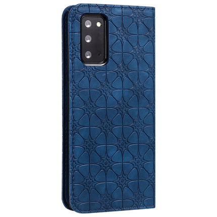 For Samsung Galaxy Note20 Lucky Flowers Embossing Pattern Magnetic Horizontal Flip Leather Case with Holder & Card Slots(Dark Blue)-garmade.com