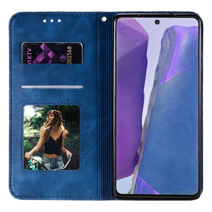 For Samsung Galaxy Note20 Lucky Flowers Embossing Pattern Magnetic Horizontal Flip Leather Case with Holder & Card Slots(Dark Blue)-garmade.com