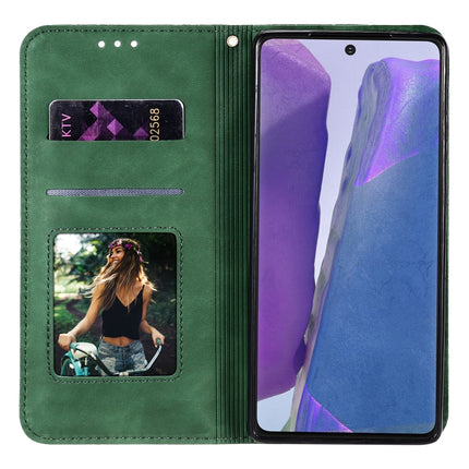 For Samsung Galaxy Note20 Lucky Flowers Embossing Pattern Magnetic Horizontal Flip Leather Case with Holder & Card Slots(Dark Green)-garmade.com