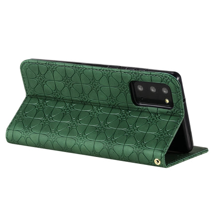 For Samsung Galaxy Note20 Lucky Flowers Embossing Pattern Magnetic Horizontal Flip Leather Case with Holder & Card Slots(Dark Green)-garmade.com