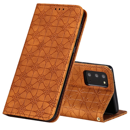 For Samsung Galaxy Note20 Lucky Flowers Embossing Pattern Magnetic Horizontal Flip Leather Case with Holder & Card Slots(Yellow Brown)-garmade.com