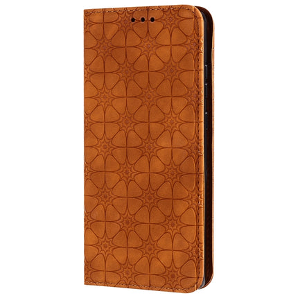 For Samsung Galaxy Note20 Lucky Flowers Embossing Pattern Magnetic Horizontal Flip Leather Case with Holder & Card Slots(Yellow Brown)-garmade.com