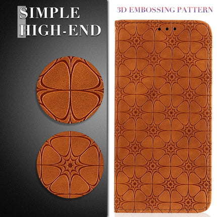For Samsung Galaxy Note20 Lucky Flowers Embossing Pattern Magnetic Horizontal Flip Leather Case with Holder & Card Slots(Yellow Brown)-garmade.com