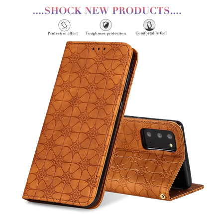 For Samsung Galaxy Note20 Lucky Flowers Embossing Pattern Magnetic Horizontal Flip Leather Case with Holder & Card Slots(Wine Red)-garmade.com