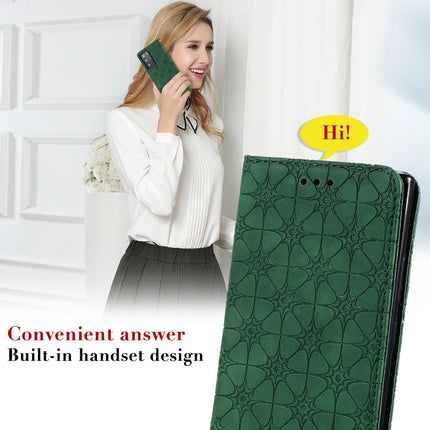 For Samsung Galaxy Note20 Ultra Lucky Flowers Embossing Pattern Magnetic Horizontal Flip Leather Case with Holder & Card Slots(Dark Green)-garmade.com
