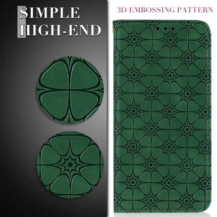 For Samsung Galaxy Note20 Ultra Lucky Flowers Embossing Pattern Magnetic Horizontal Flip Leather Case with Holder & Card Slots(Dark Green)-garmade.com