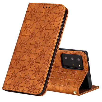 For Samsung Galaxy Note20 Ultra Lucky Flowers Embossing Pattern Magnetic Horizontal Flip Leather Case with Holder & Card Slots(Yellow Brown)-garmade.com