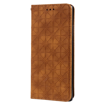 For Samsung Galaxy Note20 Ultra Lucky Flowers Embossing Pattern Magnetic Horizontal Flip Leather Case with Holder & Card Slots(Yellow Brown)-garmade.com
