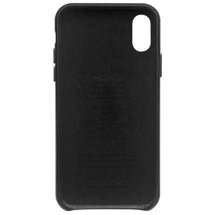 For iPhone XS Max QIALINO Shockproof Cowhide Leather Protective Case(Black)-garmade.com