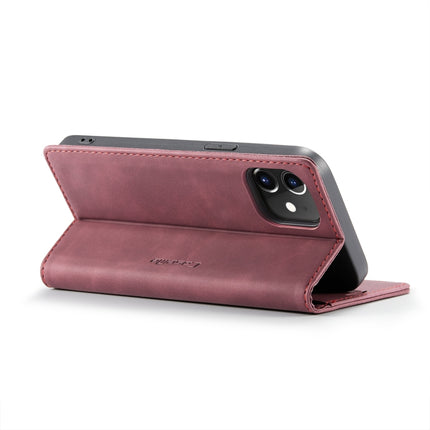 For iPhone 12 / 12 Pro CaseMe-013 Multifunctional Retro Frosted Horizontal Flip Leather Case with Card Slot & Holder & Wallet(Wine Red)-garmade.com