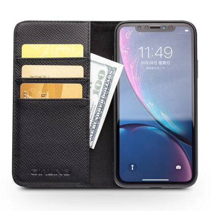 For iPhone XR QIALINO 2 in 1 Cross Texture Top-grain Leather + PC + TPU Horizontal Flip Leather Case with Holder & Card Slots(Black)-garmade.com