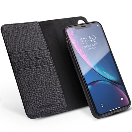 For iPhone XR QIALINO 2 in 1 Cross Texture Top-grain Leather + PC + TPU Horizontal Flip Leather Case with Holder & Card Slots(Black)-garmade.com