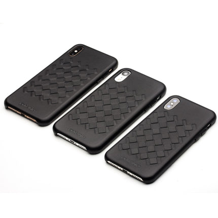 For iPhone XS QIALINO Shockproof Weave Cowhide Leather Protective Case(Black)-garmade.com