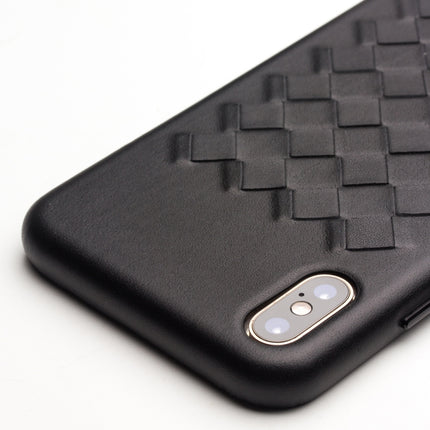 For iPhone XS QIALINO Shockproof Weave Cowhide Leather Protective Case(Black)-garmade.com