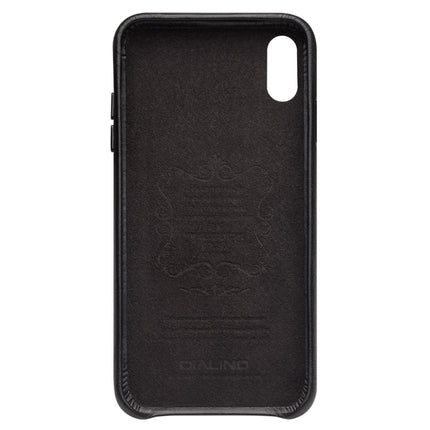 For iPhone XR QIALINO Shockproof Weave Cowhide Leather Protective Case(Black)-garmade.com