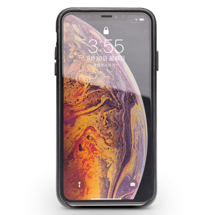 For iPhone XS Max QIALINO Shockproof Weave Cowhide Leather Protective Case(Black)-garmade.com