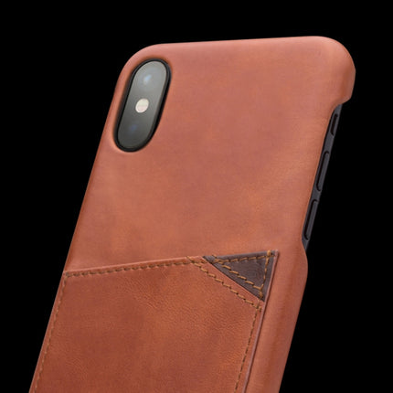 For iPhone X / XS QIALINO Shockproof Cowhide Leather Protective Case with Card Slot(Dark Brown)-garmade.com