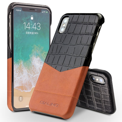 For iPhone X / XS QIALINO Crocodile Texture Cowhide Leather Protective Case-garmade.com